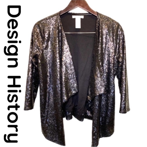 Design History Black Sequins Open Front Jacket Size Small 4/4 Sleeves - Picture 11 of 11